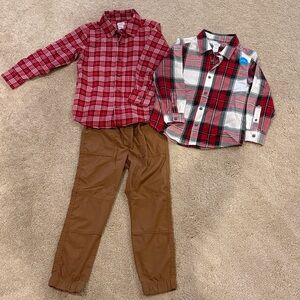 Plaid Shirt and Brown Pants Set. Size 7/7A. Carters and jumping beans. EUC